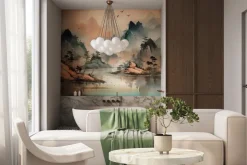 Fototapeta: Krajobraz gór wśród jeziora akwarela