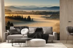 Fototapeta: Krajobraz górski las o wschodzie słońca