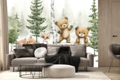 Fototapeta: Krajobraz lasu z niedźwiadkami