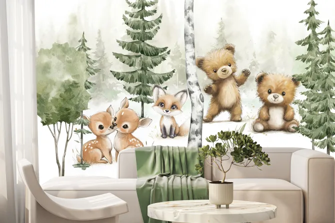 Fototapeta: Krajobraz lasu z niedźwiadkami