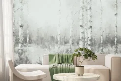 Fototapeta: Krajobraz lasu brzozowego akwarela