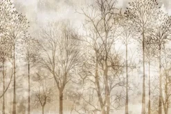 Fototapeta: Krajobraz lasu we mgle sepia