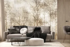 Fototapeta: Krajobraz lasu we mgle sepia