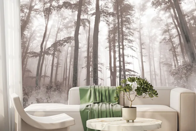 Fototapeta: Krajobraz lasu w porannej mgle