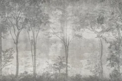 Fototapeta: Krajobraz leśny w szarości drzewa na tle betonu