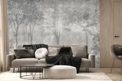 Fototapeta: Krajobraz leśny w szarości drzewa na tle betonu