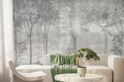 Fototapeta: Krajobraz leśny w szarości drzewa na tle betonu