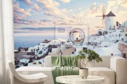 Fototapeta: Krajobraz santorini z białą architekturą