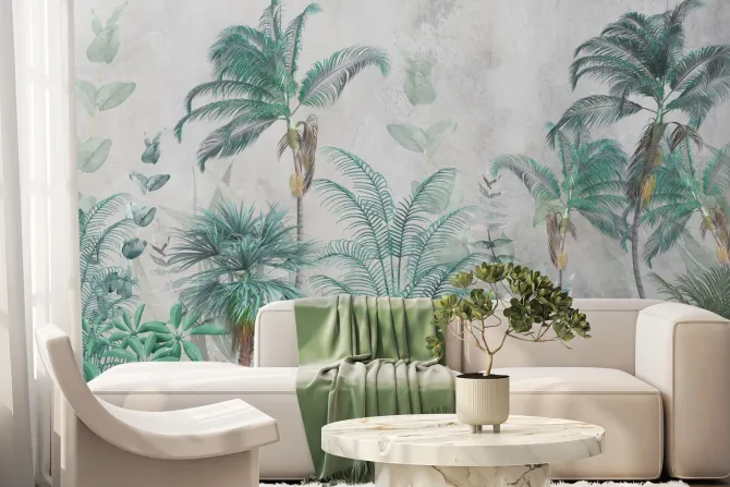 Fototapeta: Krajobraz tropikalna dżungla palmy liście eukaliptusa