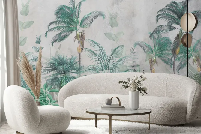 Fototapeta: Krajobraz tropikalna dżungla palmy liście eukaliptusa