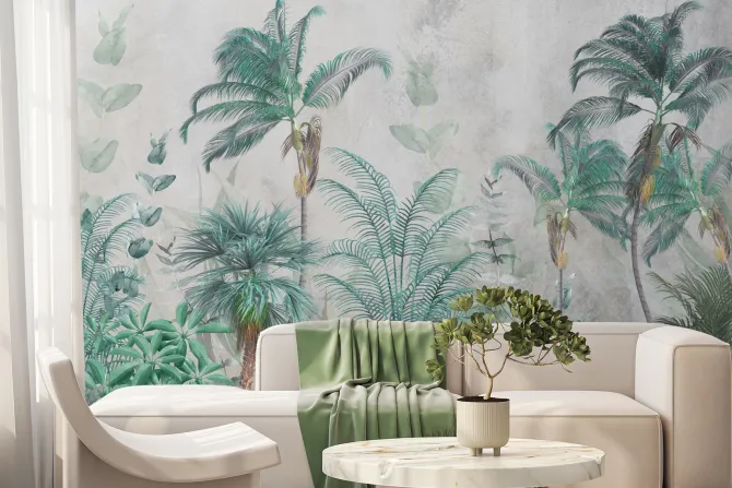 Fototapeta: Krajobraz tropikalna dżungla palmy liście eukaliptusa