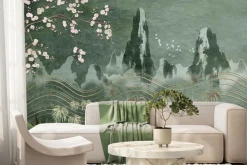 Fototapeta: Krajobraz w stylu chińskim rośliny góry ptaki