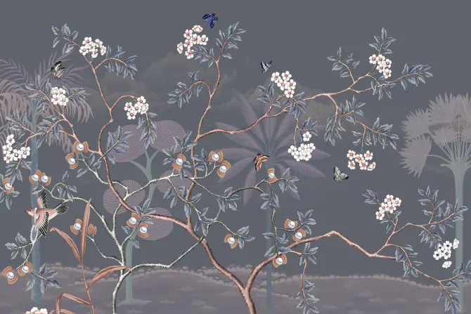 Fototapeta: Krajobraz w stylu chinoiserie z drzewami