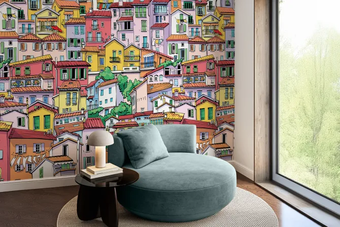 Fototapeta: Krajobraz z kolorowymi kamienicami
