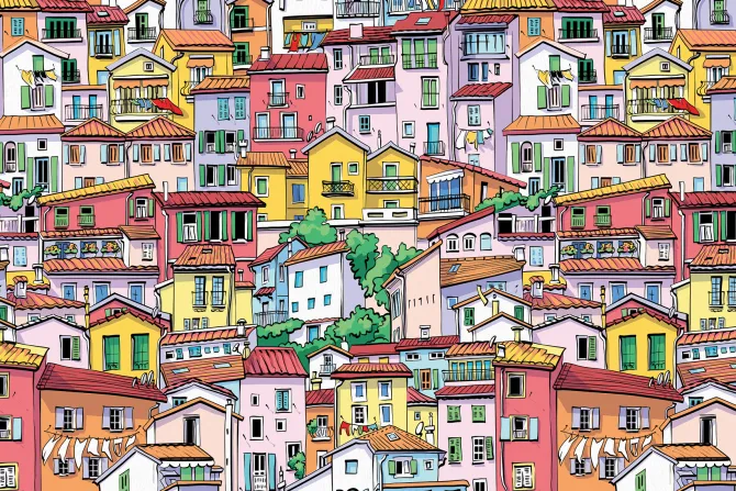 Fototapeta: Krajobraz z kolorowymi kamienicami