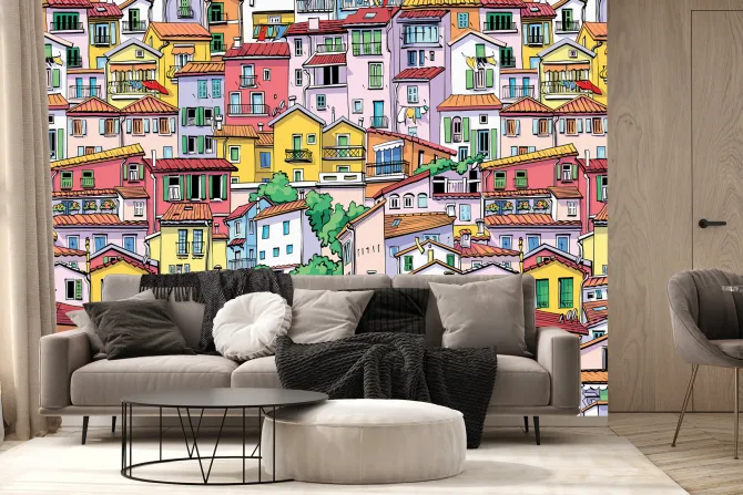 Fototapeta: Krajobraz z kolorowymi kamienicami