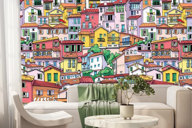 Fototapeta: Krajobraz z kolorowymi kamienicami