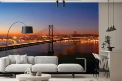 Fototapeta: Krajobraz z mostem o zachodzie słońca