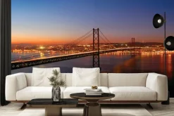 Fototapeta: Krajobraz z mostem o zachodzie słońca