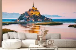 Fototapeta: Krajobraz z zamkiem na tle zachodu słońca