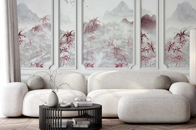 Fototapeta: Krajobraz z zachodem słońca w stylu chińskim