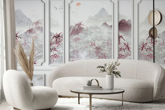 Fototapeta: Krajobraz z zachodem słońca w stylu chińskim