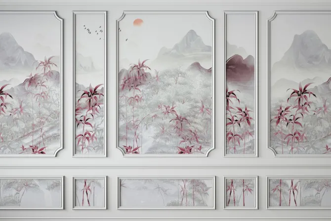 Fototapeta: Krajobraz z zachodem słońca w stylu chińskim