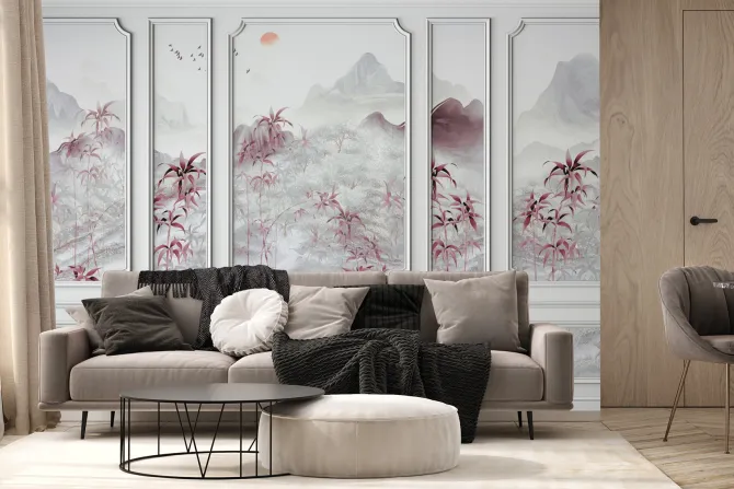 Fototapeta: Krajobraz z zachodem słońca w stylu chińskim