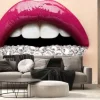 Fototapeta: Kreatywny makijaż z makro i szczegółami: piękne kobiece usta