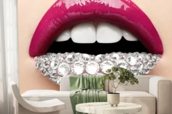 Fototapeta: Kreatywny makijaż z makro i szczegółami: piękne kobiece usta