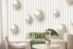 Fototapeta: Kremowe kule 3d na tle pasków