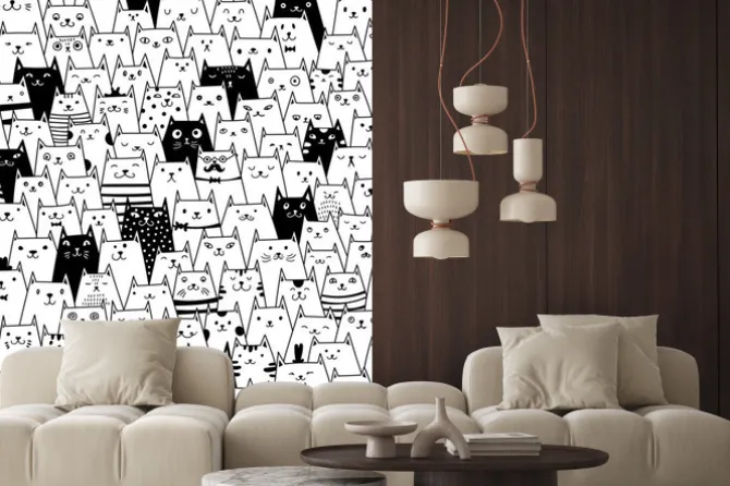 Fototapeta: Kreskówkowe kotki w czerni i bieli