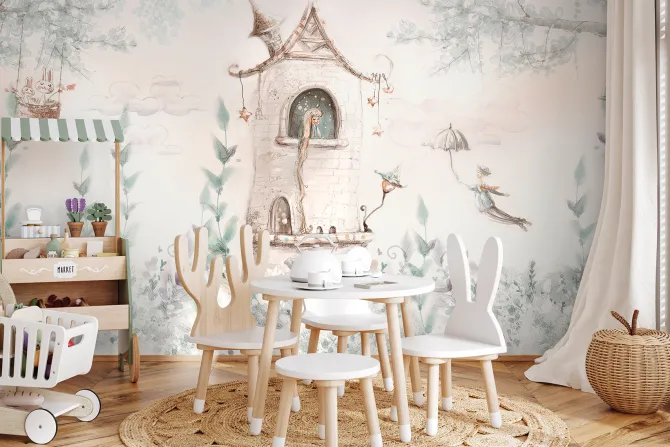 Fototapeta: Księżniczka w wieży w stylu akwareli