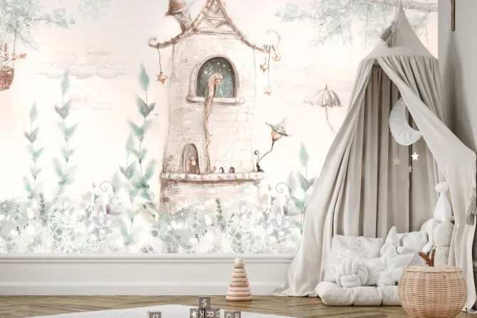 Fototapeta: Księżniczka w wieży w stylu akwareli