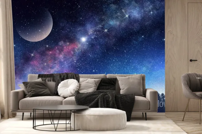 Fototapeta: Księżyc i droga mleczna na nocnym niebie