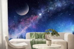 Fototapeta: Księżyc i droga mleczna na nocnym niebie