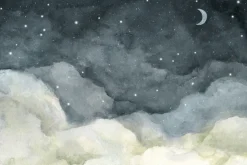 Fototapeta: Księżyc i gwiazdy na akwarelowym tle