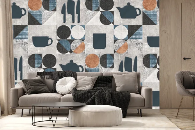 Fototapeta: Kwadratowe płytki z motywem klasycznych naczyń