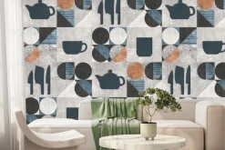 Fototapeta: Kwadratowe płytki z motywem klasycznych naczyń