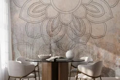 Fototapeta: Kwiat na betonie ze złotym zdobieniem