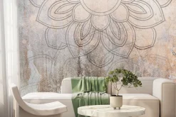 Fototapeta: Kwiat na betonie ze złotym zdobieniem