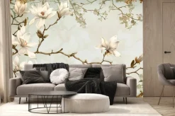 Fototapeta: Kwiaty białej magnolii na zielonym tle vintage