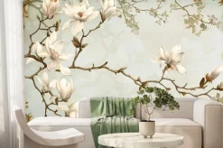 Fototapeta: Kwiaty białej magnolii na zielonym tle vintage