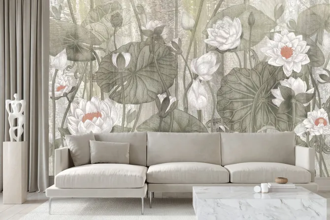 Fototapeta: Kwiaty białych lilii wśród zielonych liści