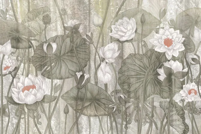 Fototapeta: Kwiaty białych lilii wśród zielonych liści