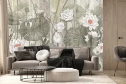 Fototapeta: Kwiaty białych lilii wśród zielonych liści