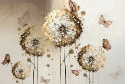 Fototapeta: Kwiaty dmuchawce i motyle na tle z teksturą elegancki wzór