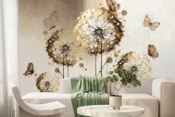 Fototapeta: Kwiaty dmuchawce i motyle na tle z teksturą elegancki wzór