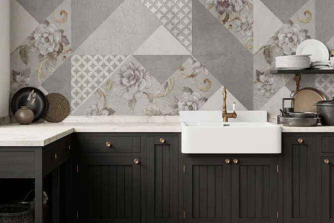 Fototapeta: Kwiaty i geometryczna mozaika