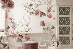 Fototapeta: Kwiaty i motyle na gałązkach w stylu akwareli delikatna ilustracja